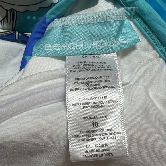 Beach House Tankini Top Size 10 Coastal Floral Tropical Hawaiian Blue White NEW - Picture 7 of 9